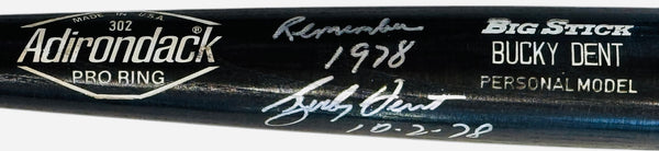 Bucky Dent Autographed Adirondack Big Stick Baseball Bat (JSA)