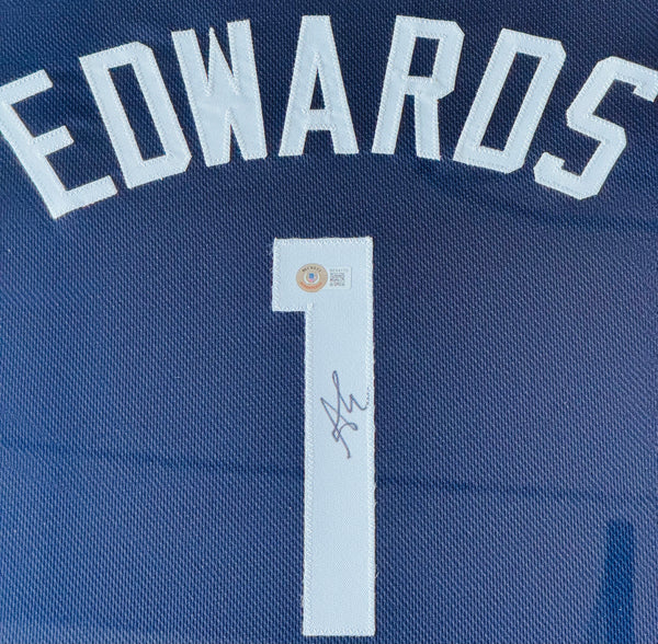 Anthony Edwards Autographed Framed Timberwolves Jersey (Beckett)