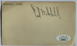 Carl Hubbell Autographed 3x5 Index Card (JSA)