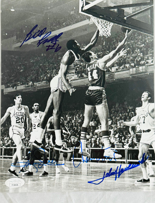 Bill Russell John Havlicek Sam Jones & Jerry West Autographed 8x10 Photo (JSA)