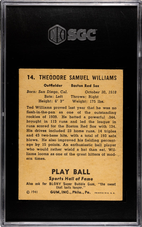 Ted Williams 1941 Playball Card #14 SGC 5.5 EX+