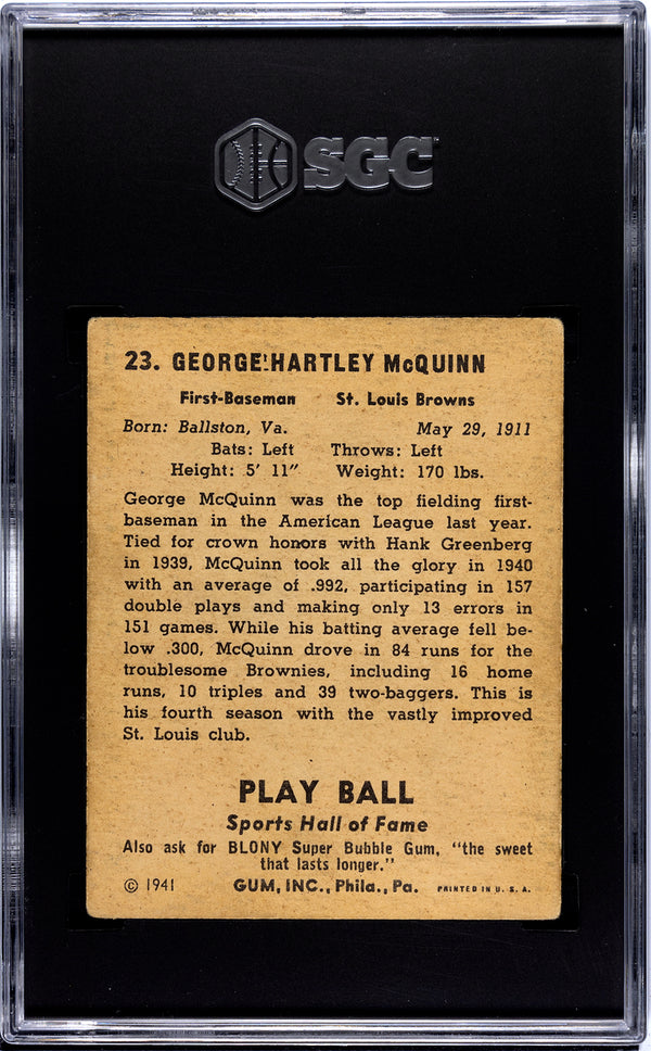 Mac McQuinn 1941 Playball Card #23 SGC 3