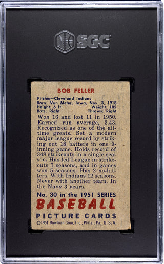 Bob Feller 1951 Bowman Card #30 SGC 2