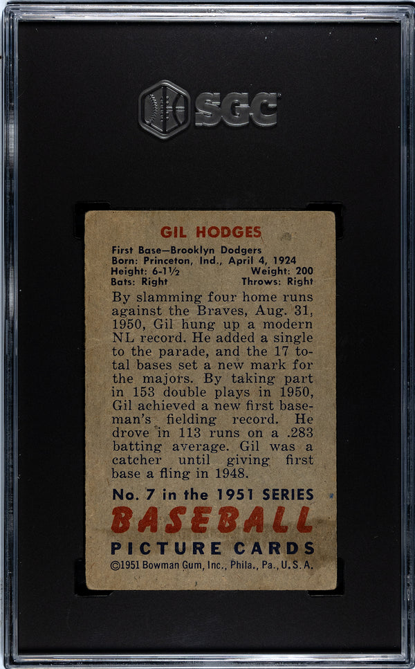 Gil Hodges 1951 Bowman Card #7 SGC 1.5