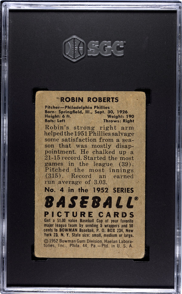 Robin Roberts 1952 Bowman Card #4 SGC 2.5