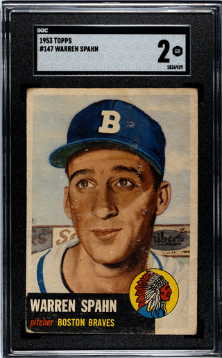 Warren Spahn 1953 Topps Card #147 SGC 2