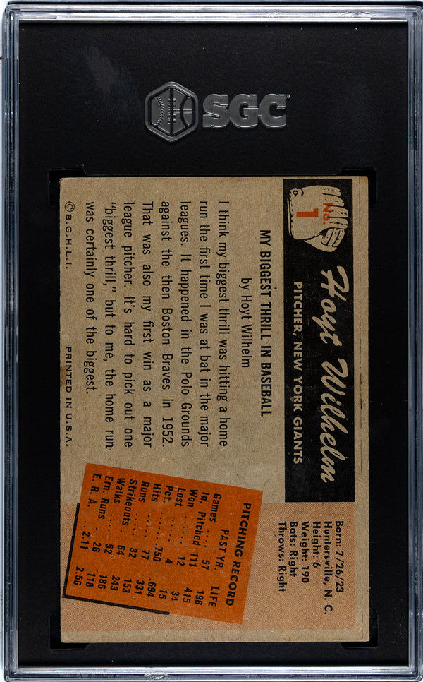 Hoyt Wilhelm 1955 Bowman Card #1 SGC 1.5