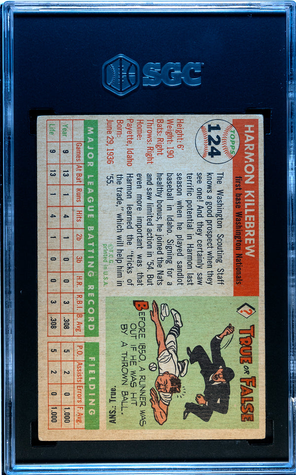 1955 Topps Harmon Killebrew Rookie Card #124 SGC 3.5