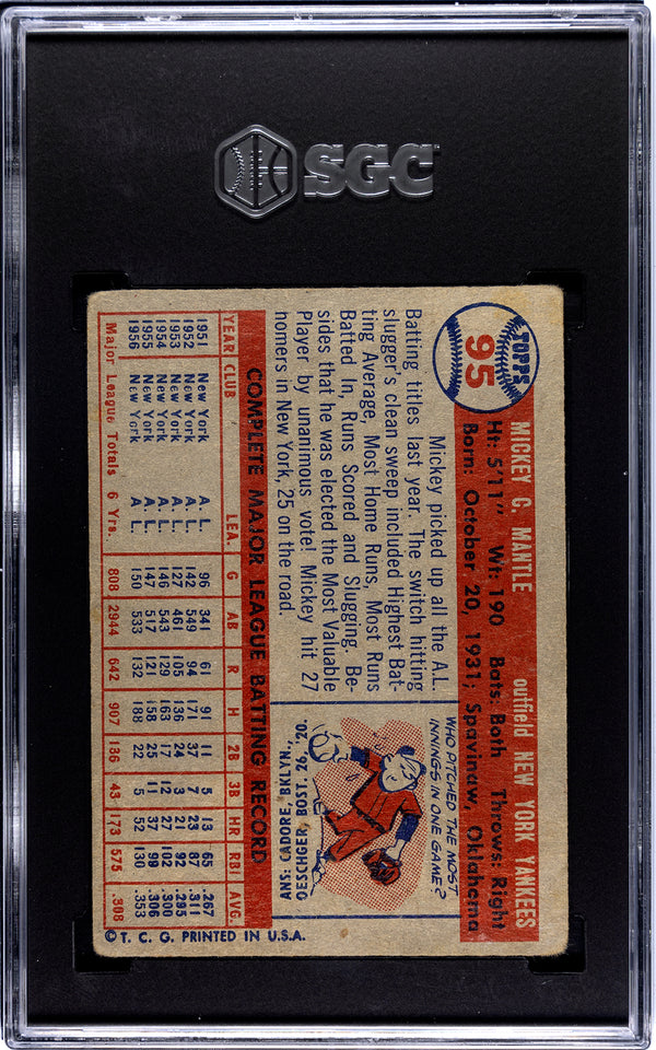 Mickey Mantle 1957 Topps Card #95 SGC 1