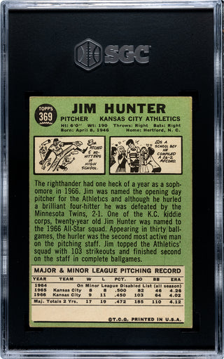 Jim Catfish Hunter 1967 Topps Card #369 SGC 5