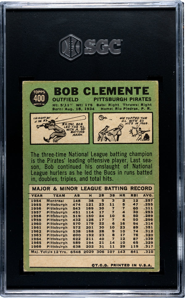 Roberto Bob Clemente 1967 Topps Card #400 SGC 2.5