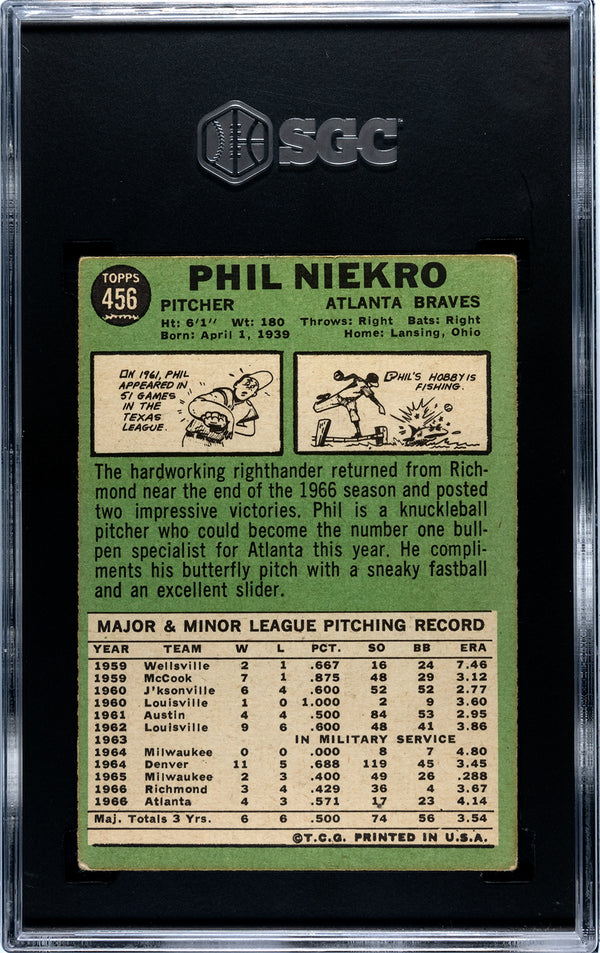 Phil Niekro 1967 Topps Card #456 SGC 3