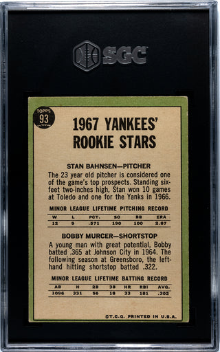 Stan Bahnsen Bobby Murcer 1967 Topps Rookie Stars Card #93 SGC 4