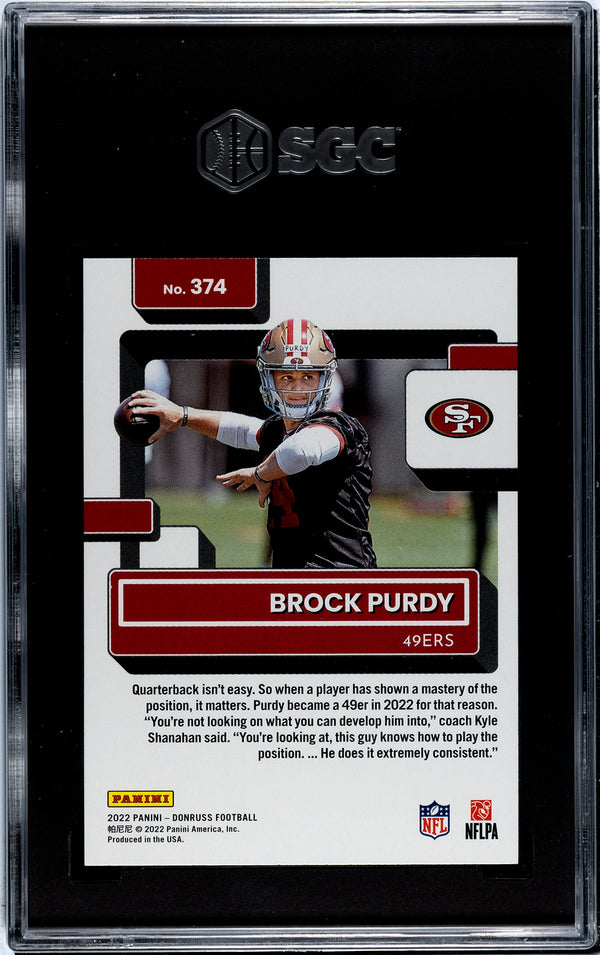 Brock Purdy 2022 Panini Donruss Rated Rookie #374 SGC 10