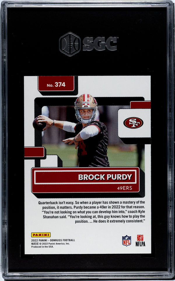 Brock Purdy 2022 Panini Donruss Rated Rookie #374 SGC 9.5