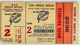 1954 World Series Ticket Stub Game #2 WILLIE MAYS New York Giants HOF MVP