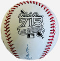 Hank Aaron Signed 715th Commemorative HR Ball with L/E 33 Cent Stamp (JSA)