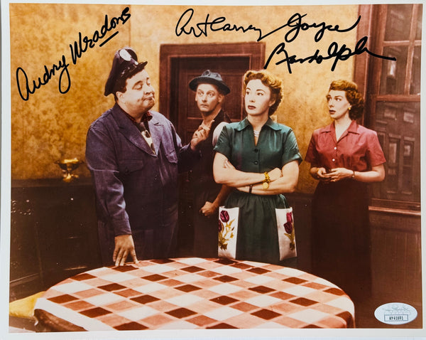 Audrey Meadows Art Carney & Joyce Randolph Signed 8x10 Photo The Honeymooners (JSA)