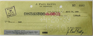 J. Paul Getty Founder of Getty Oil Company Signed Personal Check April 1939