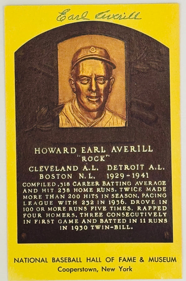 Earl Averill Autographed Hall of Fame Plaque Postcard