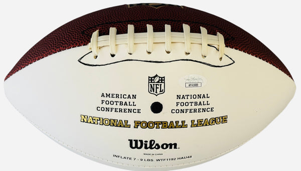 Randy Moss Autographed Patriots White Panel Wilson Football (JSA)