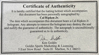 Cal Ripken Jr autographed Authentic Batting Helmet (JSA)