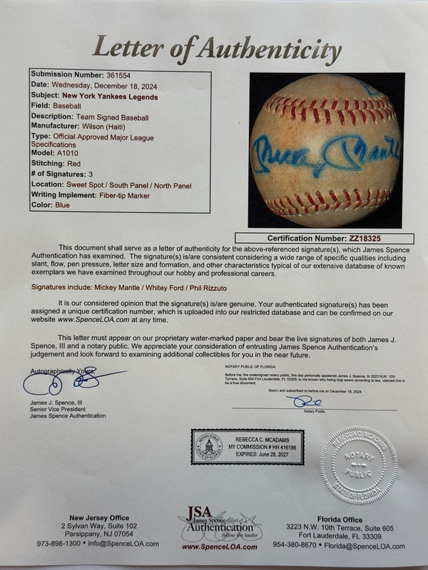 New York Yankees Legends Autographed Baseball (JSA)