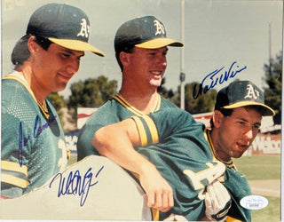 Jose Canseco Mark McGwire & Walt Weiss Autographed 8x10 Photo (JSA)