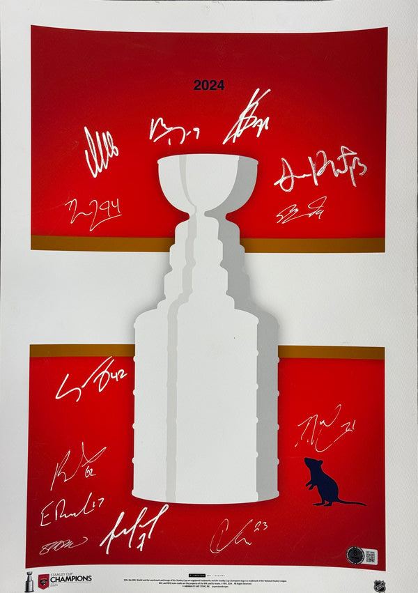 Florida Panthers Multi Signed 2024 Stanley Cup Champions 14x20 Art Print (Beckett)