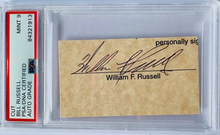 Bill Russell Autographed Full Name Cut Signature PSA Mint 9