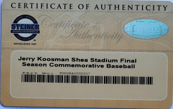 Jerry Koosman Signed Shea Stadium Final Season Commemorative Baseball (Steiner)