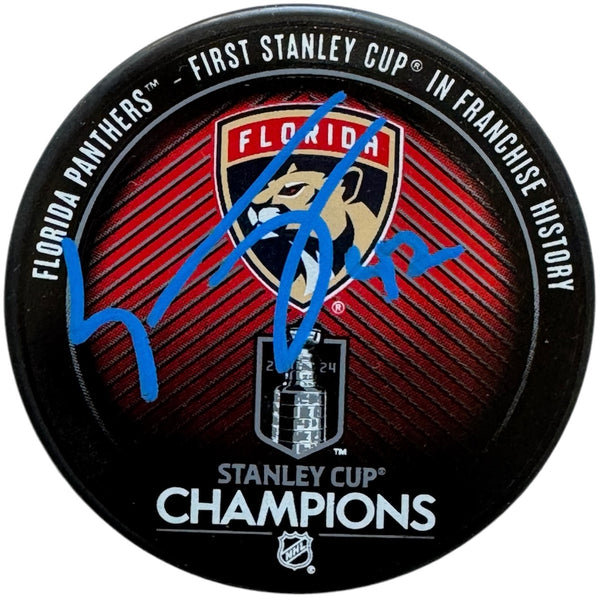 Gustav Forsling Autographed Panthers Stanley Cup Champions Puck (Beckett Witness)