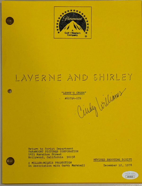 Cindy Williams Signed Laverne And Shirley Autographed Script Lenny's Crush (JSA)