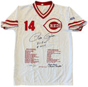 Pete Rose Autographed Embroidered Stat Cincinnati Reds Jersey #116/500 (JSA)