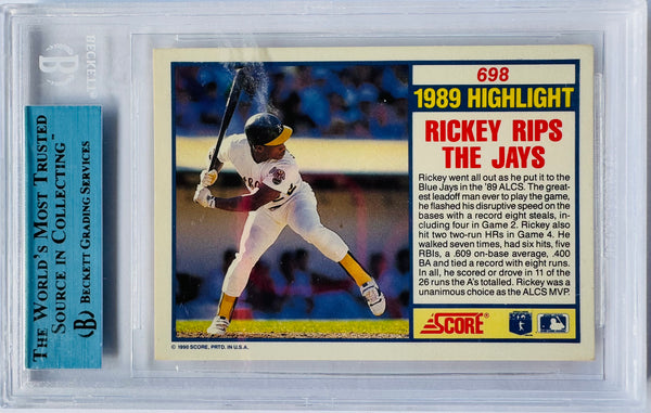 Rickey Henderson Autographed 1990 Score Card #698 (Beckett/JSA)