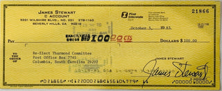 James Stewart, Academy Award Winning Actor Signed Personal Check October 1983