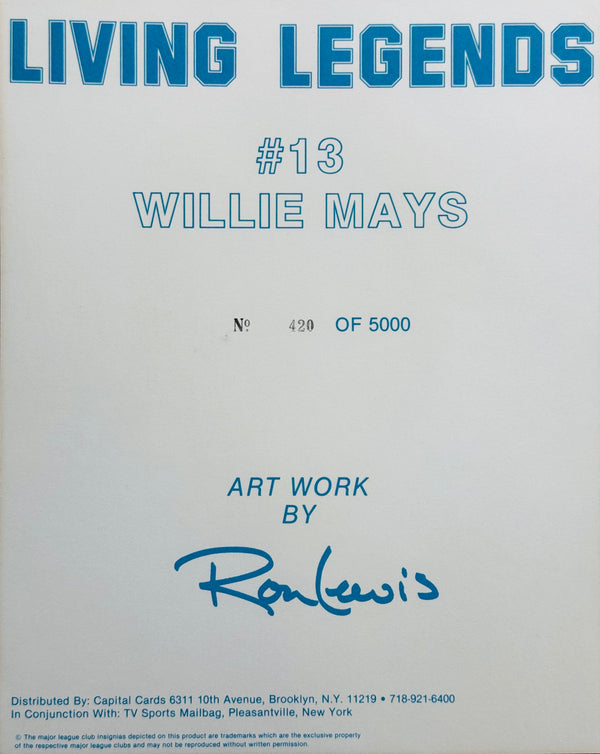 Willie Mays Autographed 8x10 Ron Lewis Print #420/5000 (JSA)