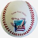 Hank Aaron Signed 715th Commemorative HR Ball with L/E 33 Cent Stamp (JSA)