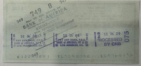 Doris Day American Actress & Singer Signed Personal Check September 1986