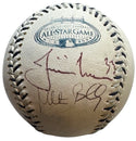 Derek Jeter Justin Morneau Milton Bradley Autographed 2008 All Star Baseball (JSA)