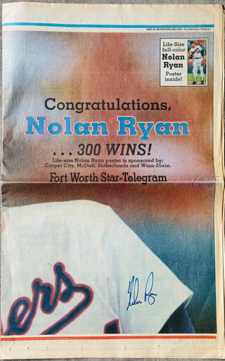 Nolan Ryan Autographed Fort Worth Star Telegram