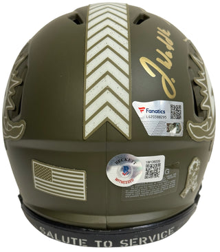 Tua Tagovailoa Jaylen Waddle Tyreek Hill Signed Salute To Service Mini Helmet (BGS/Fanatics)