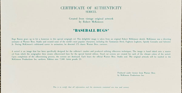 Mickey Mantle Reggie Jackson Signed "Baseball Bugs" Sericel Warner Bros Co. 1992 LE/150