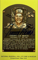 Johnny Bench Autographed Baseball Hall of Fame Plaque Postcard (JSA)