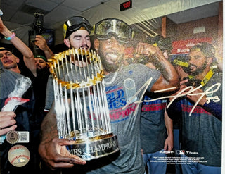 Adolis Garcia Rangers Signed 2023 World Series Champions 8x10 Celerating Photograph (Beckett)