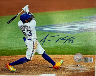 Adolis Garcia Rangers Signed 2023 World Series Champions 8x10 Hitting Photograph (Beckett)