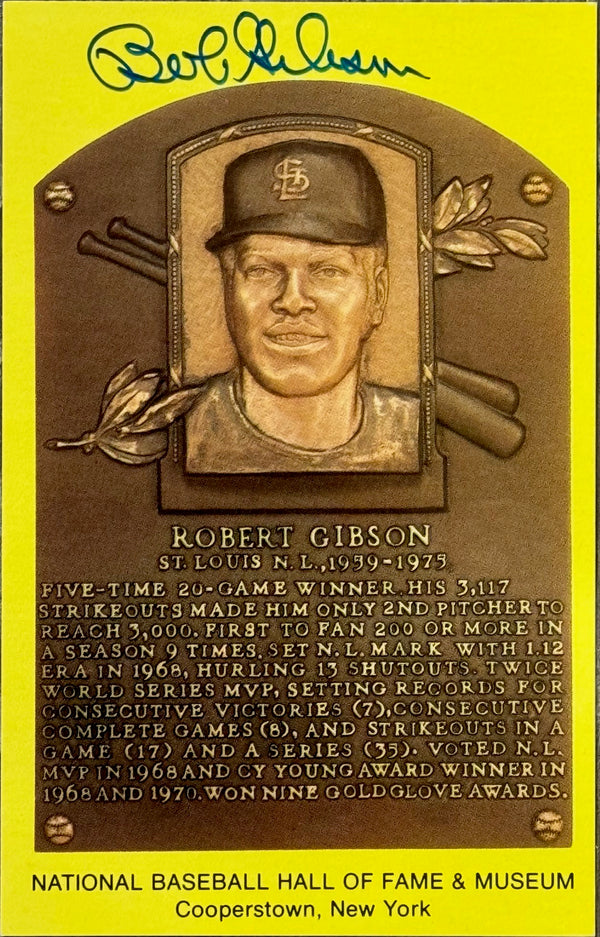 Bob Gibson Autographed Hall of Fame Plaque (JSA)