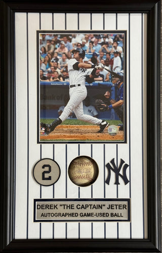 Derek Jeter Autographed Game Used Baseball Shadowbox (Steiner & MLB)