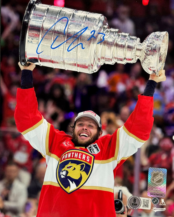 Carter Verhaeghe Autographed Panthers 8x10 Raising Stanley Cup (Beckett Witness)