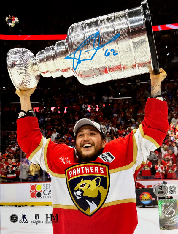 Brandon Montour Autographed Panthers 8x10 Raising Stanley Cup (Beckett Witness)